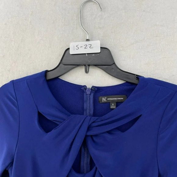 INC International Concept Dress Sz 0 Blue Draped 3/4 Sleeve Knee Length Bodycon - Picture 10 of 10